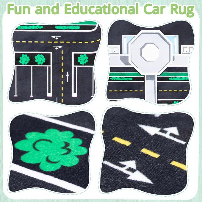 Kids Airport Rug,3 x 5 Ft City Road Play Rug | Extra Thick 0.4 in Soft Non-Slip Car Carpet Play Rug with Realistic Airport Roads for Toy Cars, Bedroom & Playroom