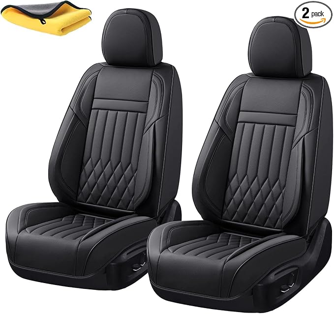 Universal 2-Seater Waterproof Breathable Nappa Leather Car Seat Covers Full Set, Compatible with Honda Civic, Toyota Camry Corolla, Nissan Rogue Sentra, Fit for Front Seats Most Sedans SUV
