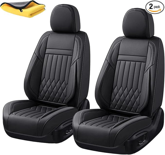 Universal 2-Seater Waterproof Breathable Nappa Leather Car Seat Covers Full Set, Compatible with Honda Civic, Toyota Camry Corolla, Nissan Rogue Sentra, Fit for Front Seats Most Sedans SUV