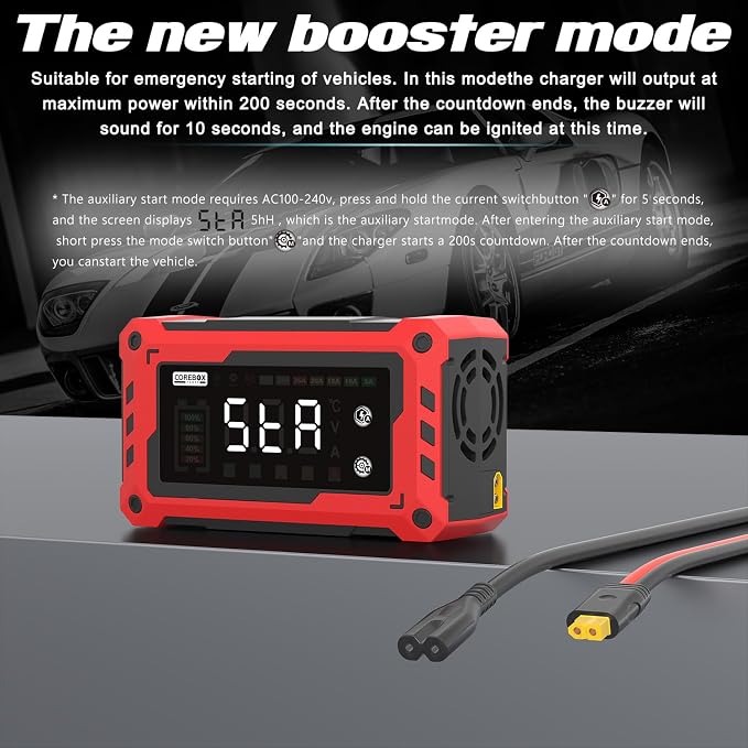 COREBOX Battery Charger 25-Amp 12V/24V Automatic Smart Battery Trickle Charger, Battery Maintainer Desulfator with Temperature Compensation for Car Truck Motorcycle Lawn Mower Marine