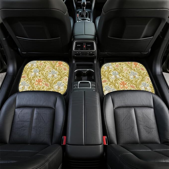 Sunflower Car Floor Mats Set of 4 Vintage Daisy Bee Wood Rustic Automotive Foot Mats Rugs Carpet for Car Non-Slip Auto Car Accessories Universal Fit Car Accessories for Truck
