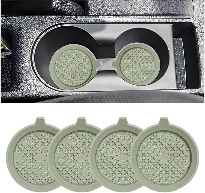 4PCS Car Cup Holder Coaster, Silicone Non-Slip Shockproof Vehicle Drink Cup Insert Mat, Dustproof Embedded Automotive Interior Water Bottle Pad, Universal for SUV Van Truck (Green)