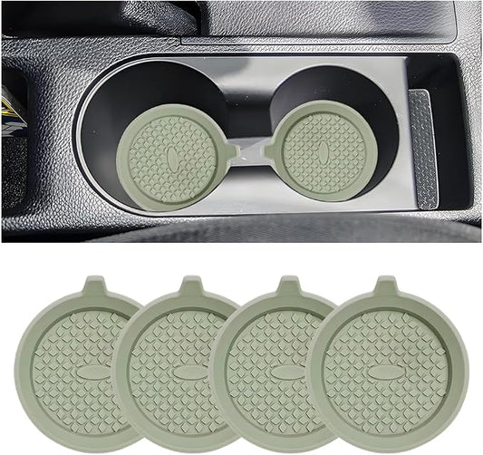 4PCS Car Cup Holder Coaster, Silicone Non-Slip Shockproof Vehicle Drink Cup Insert Mat, Dustproof Embedded Automotive Interior Water Bottle Pad, Universal for SUV Van Truck (Green)
