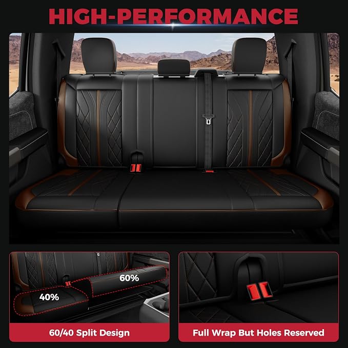 FREESOO Leather Seat Covers for Ford F150 SuperCrew/Crew Cab 2015-2026 | Fits F250/F350/F450 Super Duty 2017-2026, Custom Fit, Waterproof, Bucket Seat, Airbag Compatible, Lumbar Support, Easy-clean