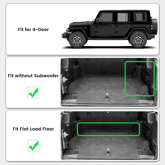 LASFIT Cargo Mat for Jeep Wrangler JL 2018-2026 4 Doors Without SUBWOOFER | Not for JK/Not PHEV/Not 2-Door, All Weather, TPE, Custom Fit, Trunk Mat, for Flat Load Floor, Gas Type, Black