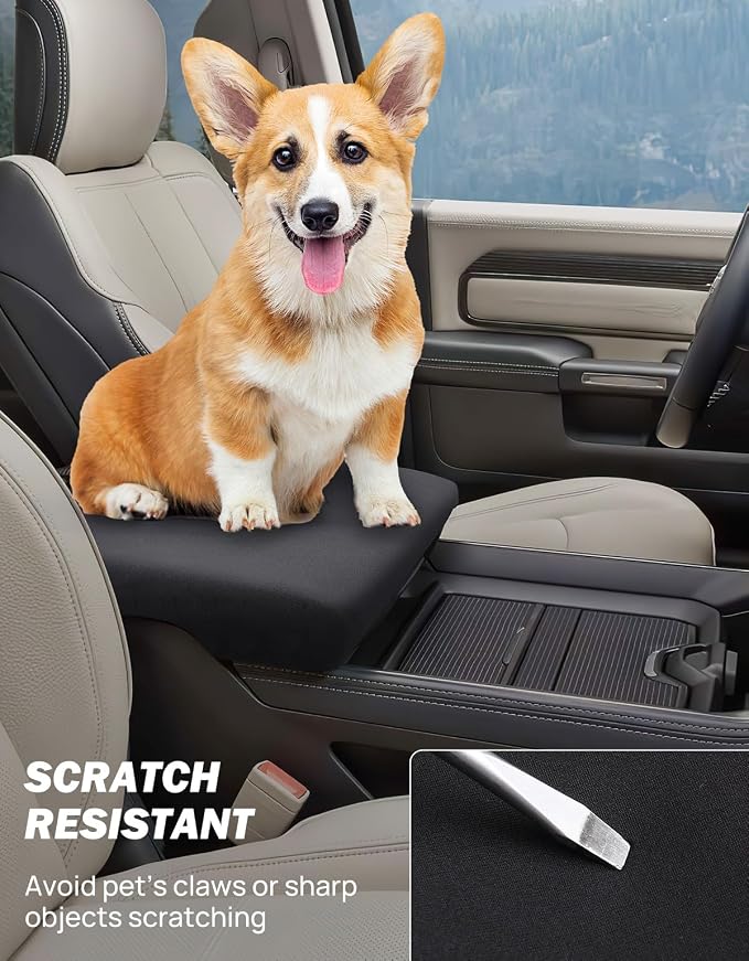 JOYTUTUS Center Console Cover Compatible with 2013-2025 2026 Ram 1500 2500 3500, Neoprene Arm Rest Armrest Cover for Car, Middle Console Cover Lid