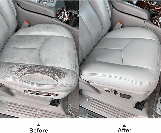 SecosAutoparts Driver & Passenger Side Bottom & Top Lean Back Leather Seat Cover Light Gray # 922 Compatible with Chevy GMC Tahoe Suburban Avalanche Yukon Silverado Sierra 2003 2004 2005 2006