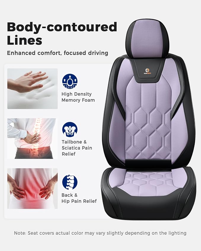 Huidasource Black&Purple Car Seat Covers, Universal Fit for Cars SUVs Truck | Full Coverage Leather Seat Cover, Airbag, Cupholder Compatible, Seat Function Retain, Easy Install with Velcro