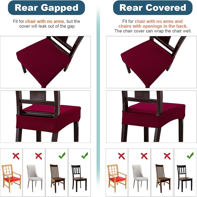 Genina Waterproof Seat Covers for Dining Room Chair Covers Waterproof Dining Chair Covers (6 PCS-Rear-gapped, Wine Red)