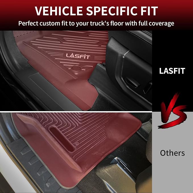 LASFIT Floor Mats for Ford F250 F350 F450 2017-2026 Crew Cab Front Bucket Seat|Rear W/Fold-Flat Storage All Weather Carpet Floor(Not fit Vinyl Floor) Super Duty TPE Car Floor Liner, 1st&2nd Row