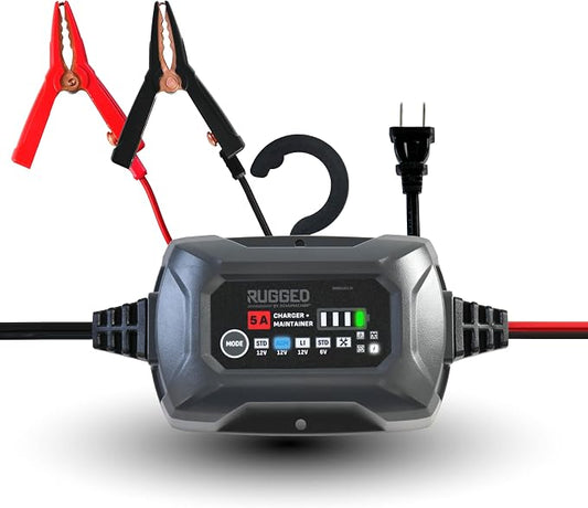 Schumacher Electric Rugged 5A Car Battery Charger and Maintainer, 3-in-1 Solution, for 6V/12V Power Sport, Automotive, and Marine Batteries, SC1682