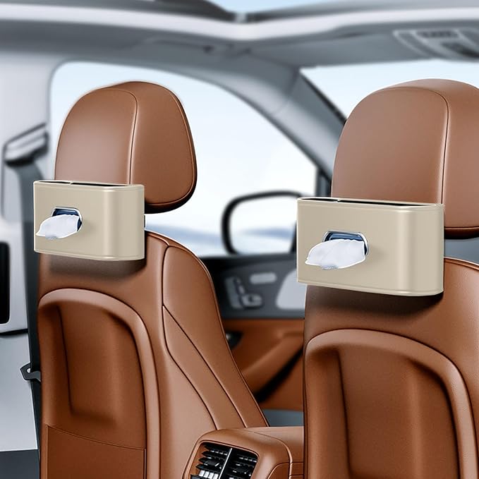 Car Tissue Holder (2Pack), Car Kleenex Holder Fits 100-160 Count | Premium PU Leather,Keep Tidy,Universal,Large tissue box,Backseat Car Napkin Holder,Tissues Dispenser for Car,Beige