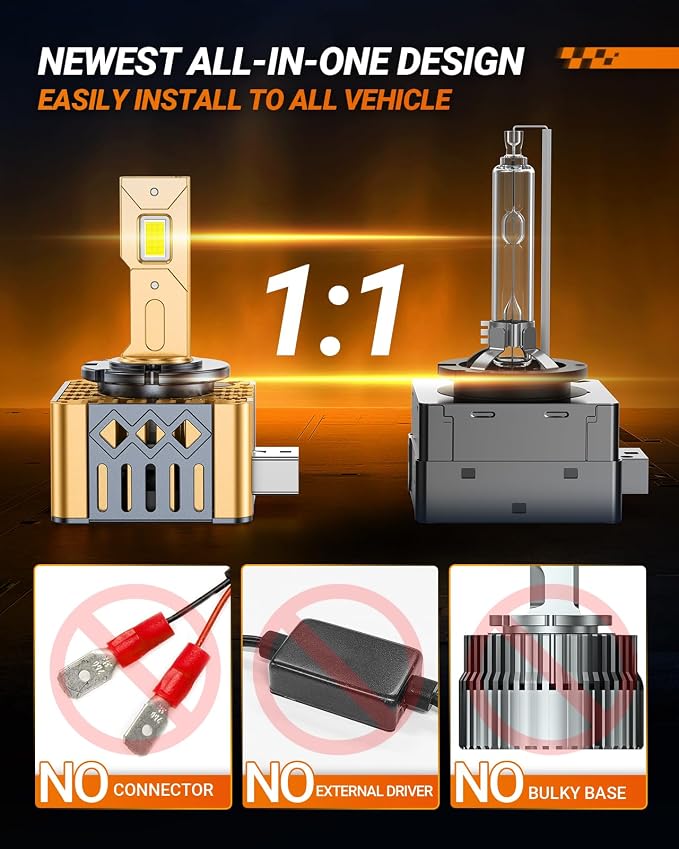 SEALIGHT D1S D1R HID Bulbs, 6500K Cool White 10X Brightness HID Xenon Assembly Replace 66144 66140 85140 85415 (85415C1) 0.01S Instant Start Fog Light Bulbs, Pack of 2