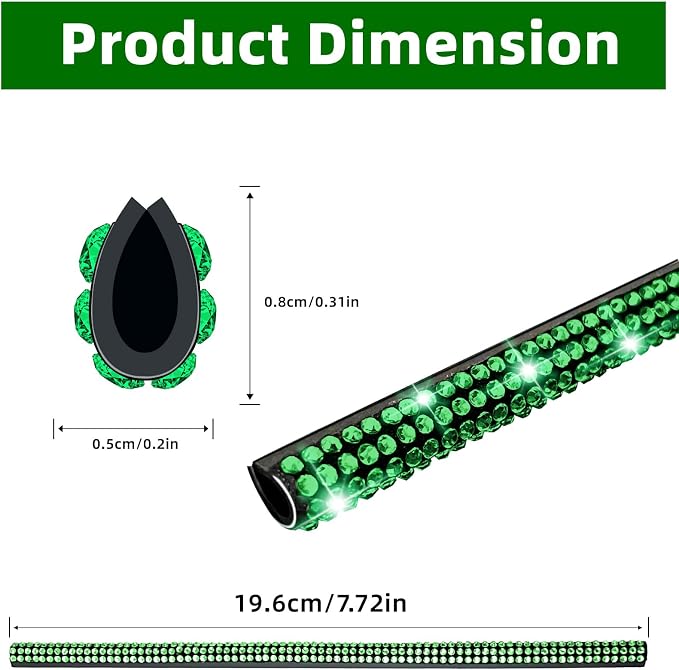 NBTEPEM Bling Car Air Conditioner Decoration Strip for Vent Outlet, 10 PCS Universal Rhinestone Car Vent Outlet Trim Decorations, Bling Interior Accessories for Women and Girls (Green)