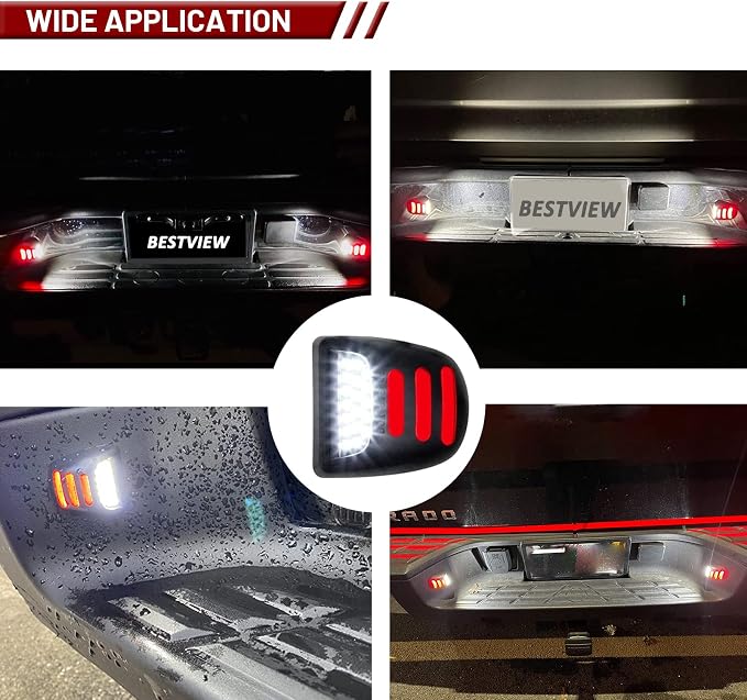 Bestview LED License Plate Light Tag Lamp Assembly - Tag Lights Led with Red OLED Neon Tube - Compatible with Chevy Silverado Suburban Tahoe GMC Sierra 1500 2500 3500 HD Escalade EXT, 2 Pieces