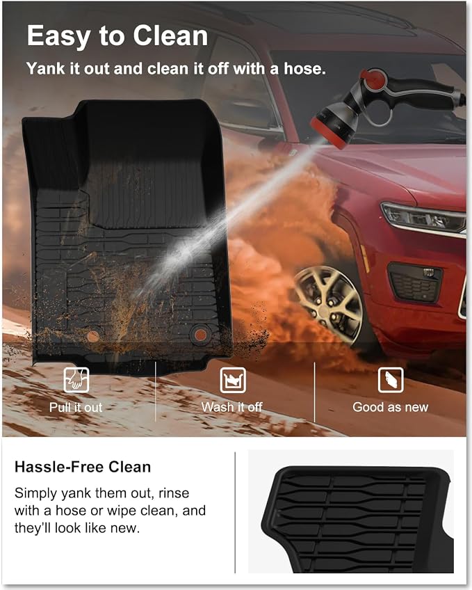 Kiwi Master Floor Mats & Cargo Mat for 2021-2026 Jeep Grand Cherokee L | OEM Replacement 82216640AA 82216646AA, Custom Fit, All Weather Mats, Heavy Duty TPE Floor Liners, Front Rear Trunk Set, Black