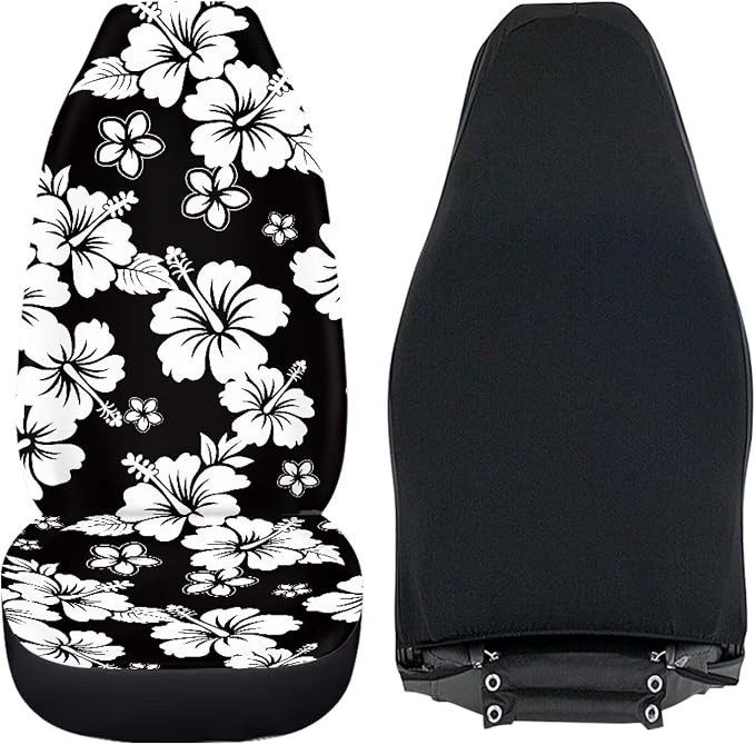 Hawaiian Florals Front Car Seat Cover for Women 2 Pcs Hibiscus Car Seat Covers Removable Automotive Accessories for Most Cars SUVs and Sedans