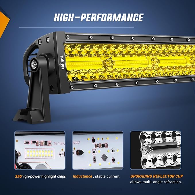 Nilight 33 Inch LED Light Bar 256 LED Chips Yellow Beam Curved Triple Row Fog Light Spot Flood Combo High Power LED Driving Lights Off Road Lights for Trucks SUV UTV ATV Truck Van 4x4 Boat