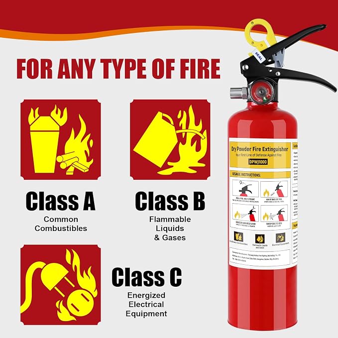 ABC Fire Extinguisher for Home 1-A:10-B:C Rated Dry Chemical Extinguisher | Extintor Para Carro Fire Safety Equipment with Quick-Release Handle for Kitchen, Business, Vehicle