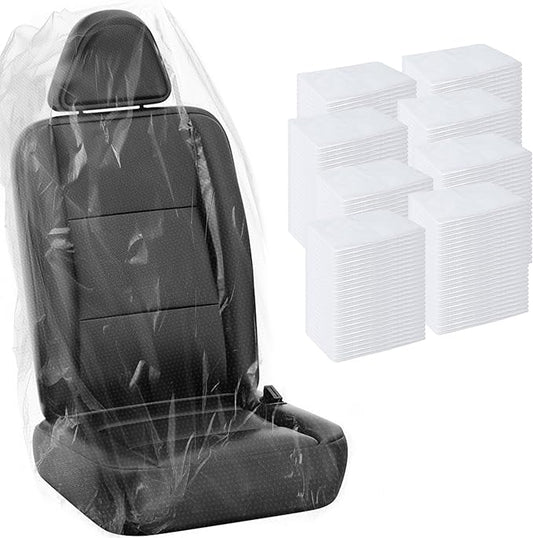 MYFAMIREA 200 PCS Disposable Car Seat Covers Clear Plastic Vehicle Seat Protector, Plastic Seat Covers Protector Universal Water Resistant and Stain Resistant for Cars Auto Truck Bus Airplane