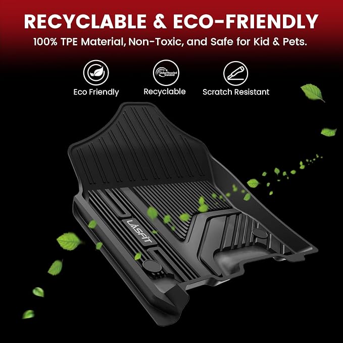 LASFIT Floor Mats 1st Row Only for Ram 1500 2019-2024 Crew Cab and Quad Cab Front Bucket Seat, Not for RAM 1500 Classic, All Weather TPE Custom Fit Car Mats Truck Front Liners, Black
