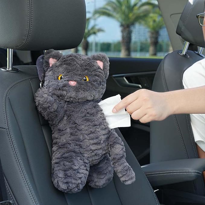 Tissue Box Cover Plush Tissue Box Holder for Car, Home, Decorative Holder/Organizer for Bathroom Vanity Countertop, Nightstands, Office Desk-Cat