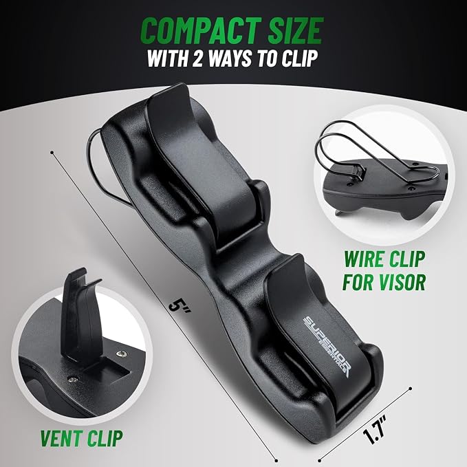SUPERIOR ESSENTIALS Sunglass Holder for Car Visor Clip - Sun-Glasses Holder and Ticket Card Clips - Car Visor Accessories - Luxury Eyeglass Car Mount (Pack 1)