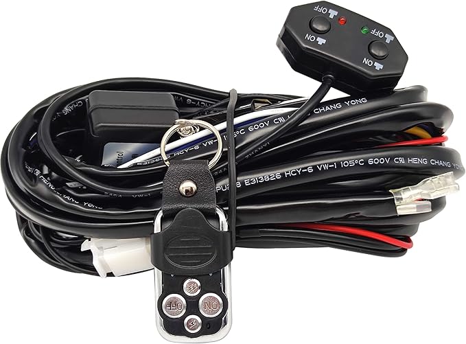 Double Color/High Low Beam Wiring Harness Kit with Remote Control DC12V Maximum 300W 40A LED Lights Wiring Harness Switch Relay 14AWG Core Cable Harness for Car Fog Lights Work Driving Lights Bar