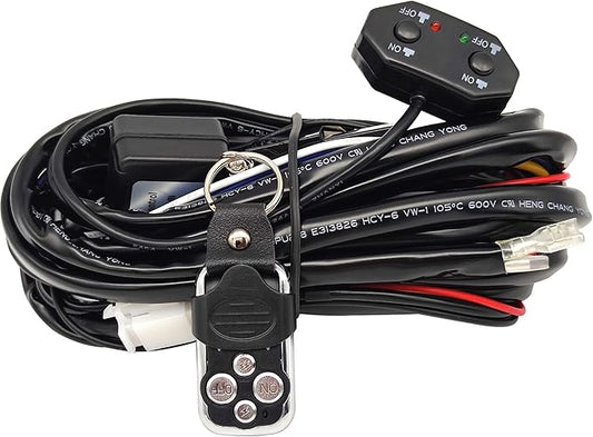 Double Color/High Low Beam Wiring Harness Kit with Remote Control DC12V Maximum 300W 40A LED Lights Wiring Harness Switch Relay 14AWG Core Cable Harness for Car Fog Lights Work Driving Lights Bar