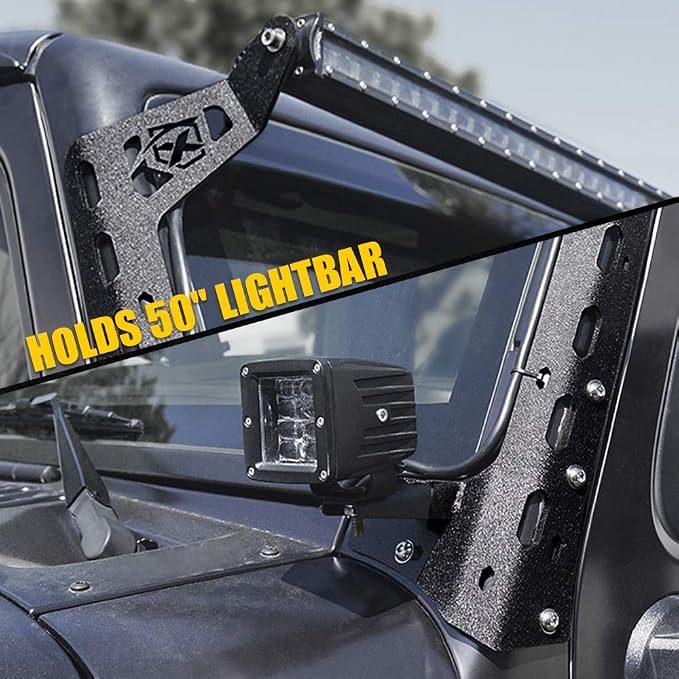 Xprite Windshield Mounting Brackets for 50 Inch LED Light Bar & Pod Lights, Light Bar Mounts Compatible with 2007-2018 Jeep Wrangler JK, 2PCS