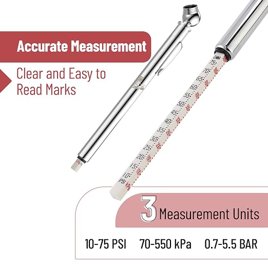 UNCO- Pencil Tire Pressure Gauge, 3 Pack, 10-75 PSI, Pencil Air Pressure Gauge for Tires