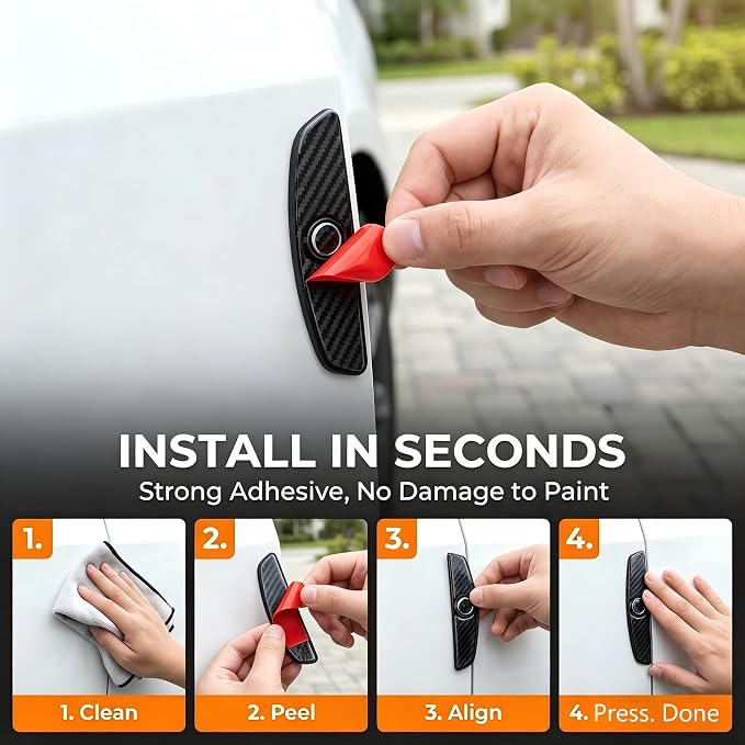 4 PCS Carbon Fiber Car Door Protector Edge Guards, PVC Thicker Scratch-resistant Guard, Waterproof Sunscreen Decorative Trim for Front Rear Doors, Self-adhesive Accessories for Cars (Black)