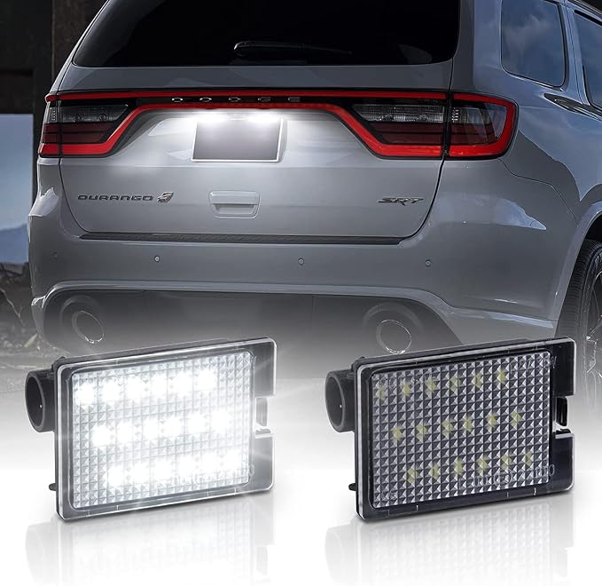 POPMOTORZ 2Pcs LED License Plate Light Lamps Rear Tag Light Assembly For 2014 2015 2016 2017 2018 2019 2020 2021 2022 2023 Dodge Durango Tag Lights For License Plate White Clear Lens