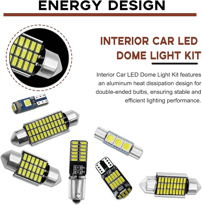 42 Pieces Car LED Dome Interior Light Kits, 28mm/31mm/36mm/41mm/BA9S/T5/T10 Bulb Kit, Car Dome Map Dash Door Trunk Indicator Light Cargo Door Courtesy License Plate (White)