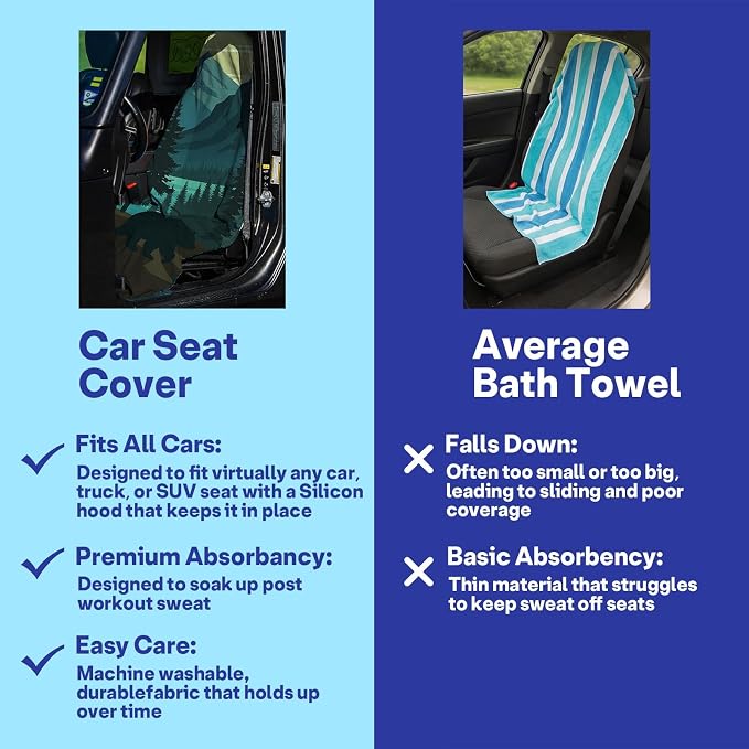 2 Pack Car Seat Towel Covers, Sweat Protector for Front Seats, Premium Thickened Microfiber with Black Bear Wildlife Forest, Breathable and Quick Dry, Slip-on Headrest Pocket for Gym, Beach, Running