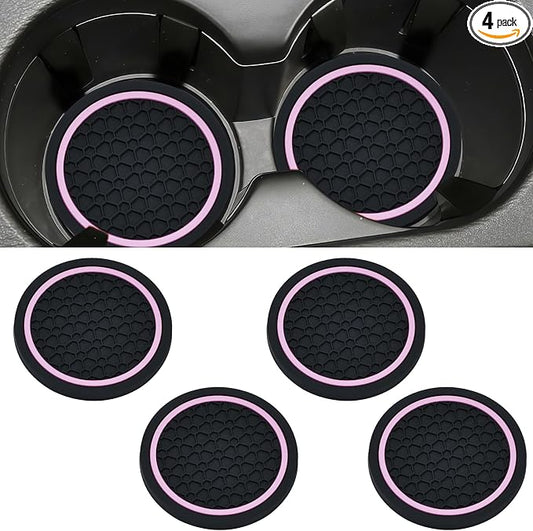 4PCS Car Cup Holder Coasters, 2.75 Inch Non-Slip Insert Water Bottle Holder Pads, Dustproof Automotive Interior Accessories Mat, Universal for Vehicles, Trucks, RVs and More (Pink)