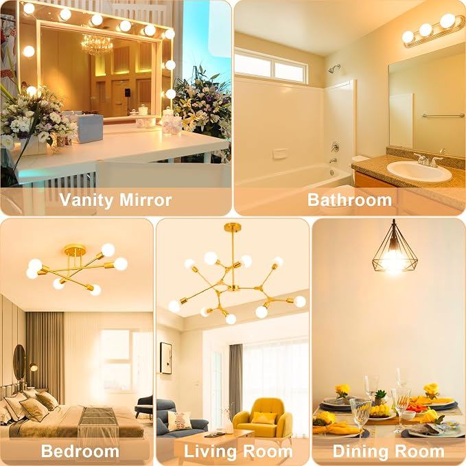 G25 LED Vanity Light Bulb 5W (40W Incandescent Equivalent) 2700K Warm White, Decorative Globe Light Bulbs, E26 Base, 500LM Perfect for Bathroom/Vanity Makeup Mirror, Non-Dimmable, 4 Pack