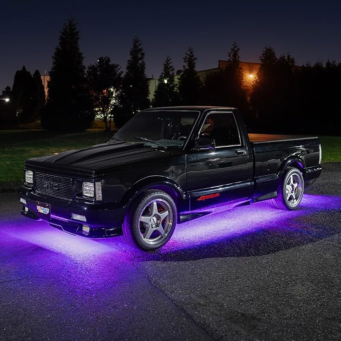 LEDGlow 6pc Purple Slimline LED Truck Flexible Underglow Lighting Kit | Neon Accent Lights Include Flex Underbody Tubes, Solid Color Illumination, 4 Modes, Control Box & Remote