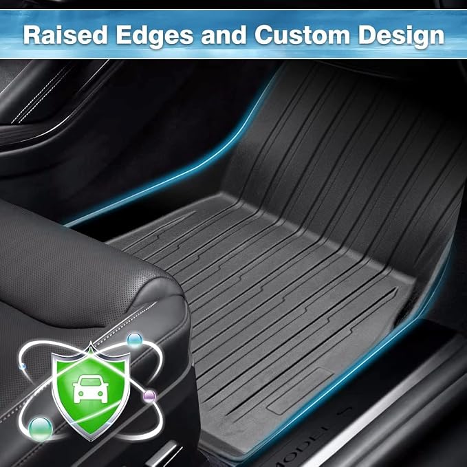 Mixsuper Model S Floor mats-Floor mat for Tesla Model S 2021 2022 2023 2024 2025,All Weather TPE Rubber Floor Liners Protection for Model S Accessories,2 Row Anti-Slip Car Mats, Black