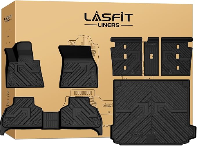 LASFIT Full Set Floor Mats for BMW X5 2019-2025 2026 PHEV(xDrive 50e), Not for Gas, All Weather TPE Custom Fit 1st&2nd Row&Seat Back Mat&Cargo Mat Car Mats & Trunk Liner(Only Fit 5 Seats), Black