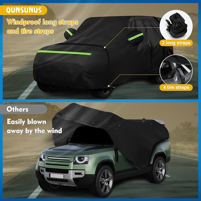QUNSUNUS Car Cover for Land Rover Defender 110 2020-2025 with Cotton Lining | Waterproof Outdoor All-Weather Heavy 420D Defender 110 Car Cover, with Zipper and Straps, for Dust, Sun, Wind Protection