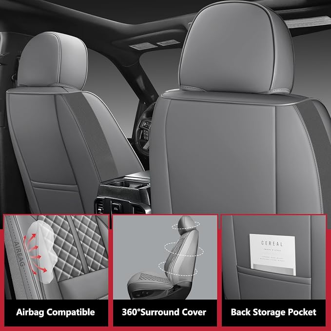 Wrangler Seat Covers 2007-2026,Custom Fit for Jeep Wrangler JK JL 4 Door Unlimited Sahara/Sport/Rubicon X 392 Willys,Waterproof Faux Leather and Lumbar Support (Grey, Front Pair-2 seats(18-26))