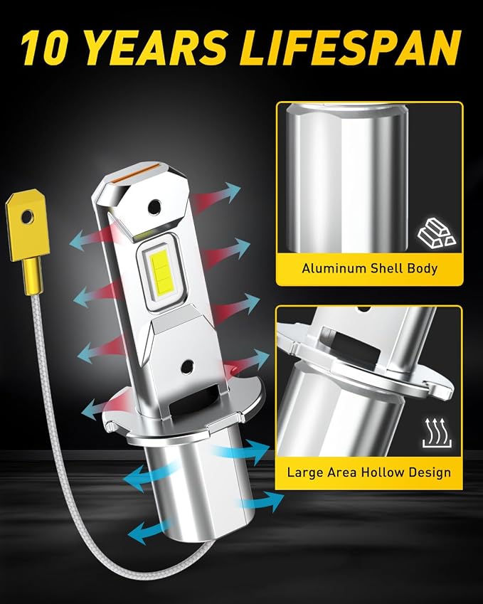 "AUXITO H3 LED Bulb, 16,000LM 600% Super Brighter, 10 Years Lifespan, 1:1 Size Plug-n-Play, 100% Perfect Installation, H3 LED Fog Light Bulb for Fog Lamp, DRL, Canbus Ready, Pack of 2". | 1:1 Size Plug-n-Play, 100% Perfect Installation, H3 LED Fog Ligh...
