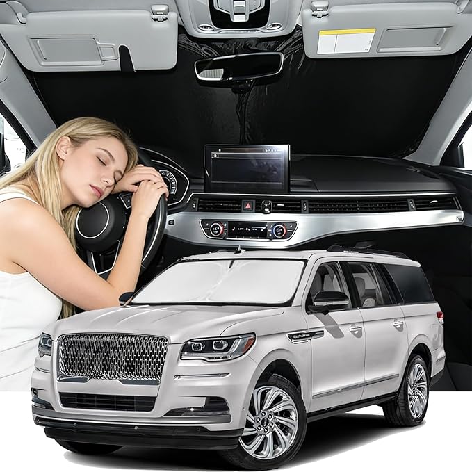 Windshield Sunshade for Lincoln Navigator 2018-2024 Sun Shade 4 Layers | Car Windshield Accessories UpgradeBlocks UV Rays Custom Fit Navigator 240T Car Window Shades Front Windshield Keep Cool