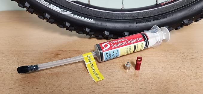 TireJect Tire Sealant Injector - Tubeless Sealant Injector Syringe Applicator Presta & Schrader Compatible - Easy Tire Sealant Installation for Bicycle & All Vehicles - 2oz with Valve Core Tools