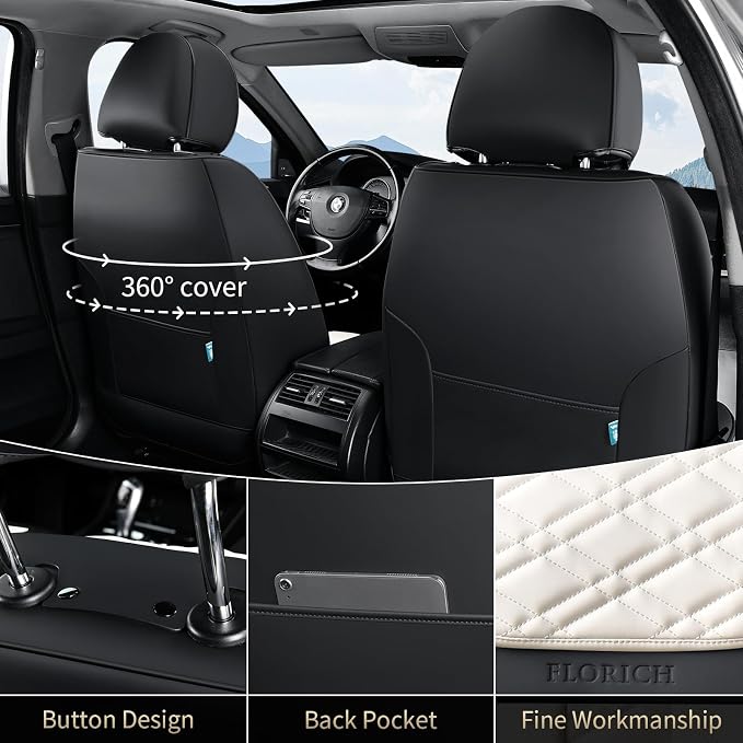 FLORICH Seat Covers, Front Seat Covers 2 PCs, Automotive Seat Cover for Cars, Luxury Leather Universal Seat Cover Accessories Fit for Most Cars SUV Truck Sedans(White)
