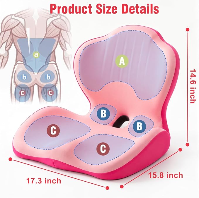 Car Seat Cushion with Lumbar Support Pillow, Memory Foam Office Chair Cushion for Back Pain Sciatica Pain Relief, Ergonomic L-Shaped Seat Cushion for Car Truck Driving Office Chair Home (Pink)
