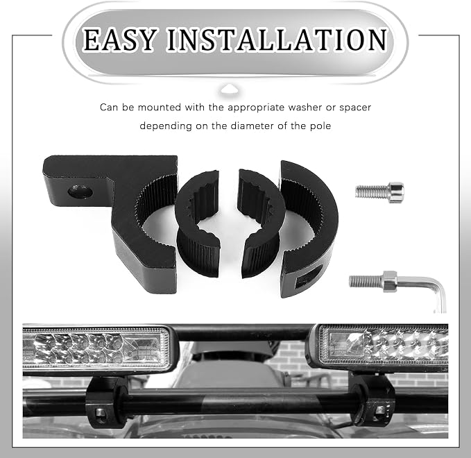 2PCS Rust-Resistant LED Light Bar Bracket Kit for ATVs UTVs Trucks | Motorcycle Light Bar Mounts with 3 Sizes Rubber Ring 0.75" 1" 1.25",Multi-Purpose Roof Rack Lights for DIY Enthusiasts