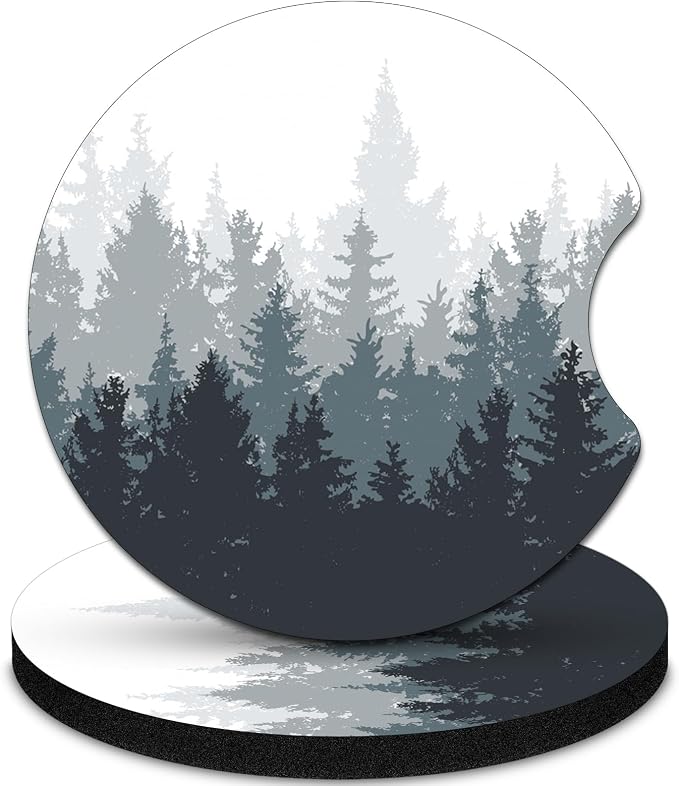 2 Pack Car Coasters，2.75-inch Neoprene Non-Slip Cup Holder Coasters for Car，Cute Car Interior Accessories for Men and Women，Ink Tree