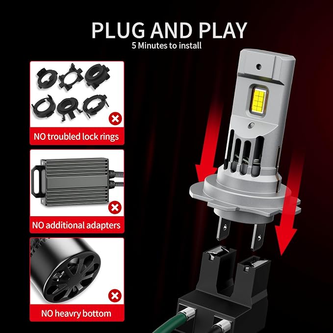 𝖧𝟩 Light Bulbs, 90,000LM Super Brightness 1:1 Size No Adapter Needed Plug & Play, 6500k White with 16 CSP Chips, Canbus Ready Non-Polarity Off-Road Lights with Turbo Fan, IP68 Pack of 2